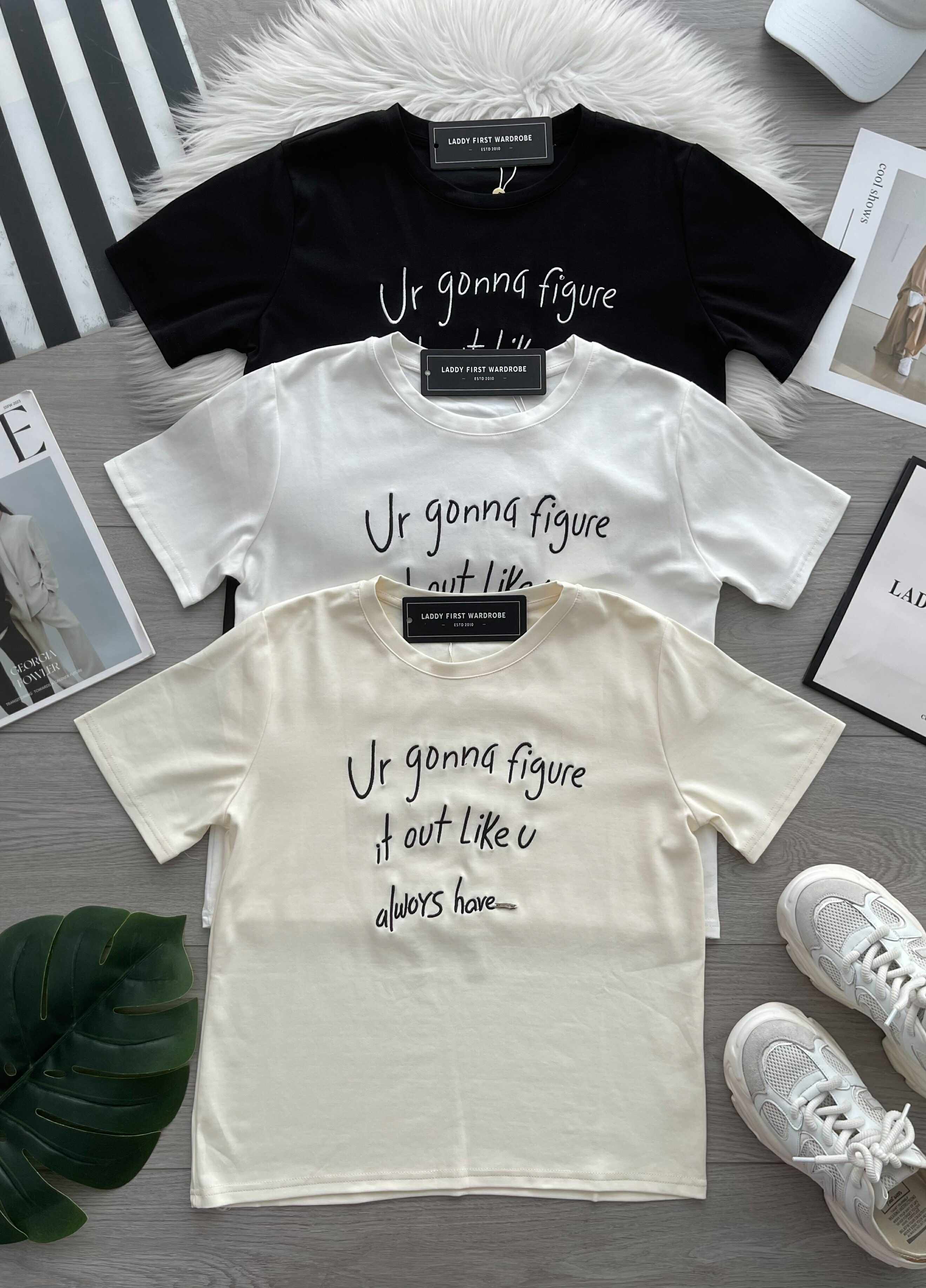 【T8094】🧧 宠粉福利回馈 🧧 高品质纯棉弹力圆领短袖刺绣字母日常简约休闲百搭上衣❤❤