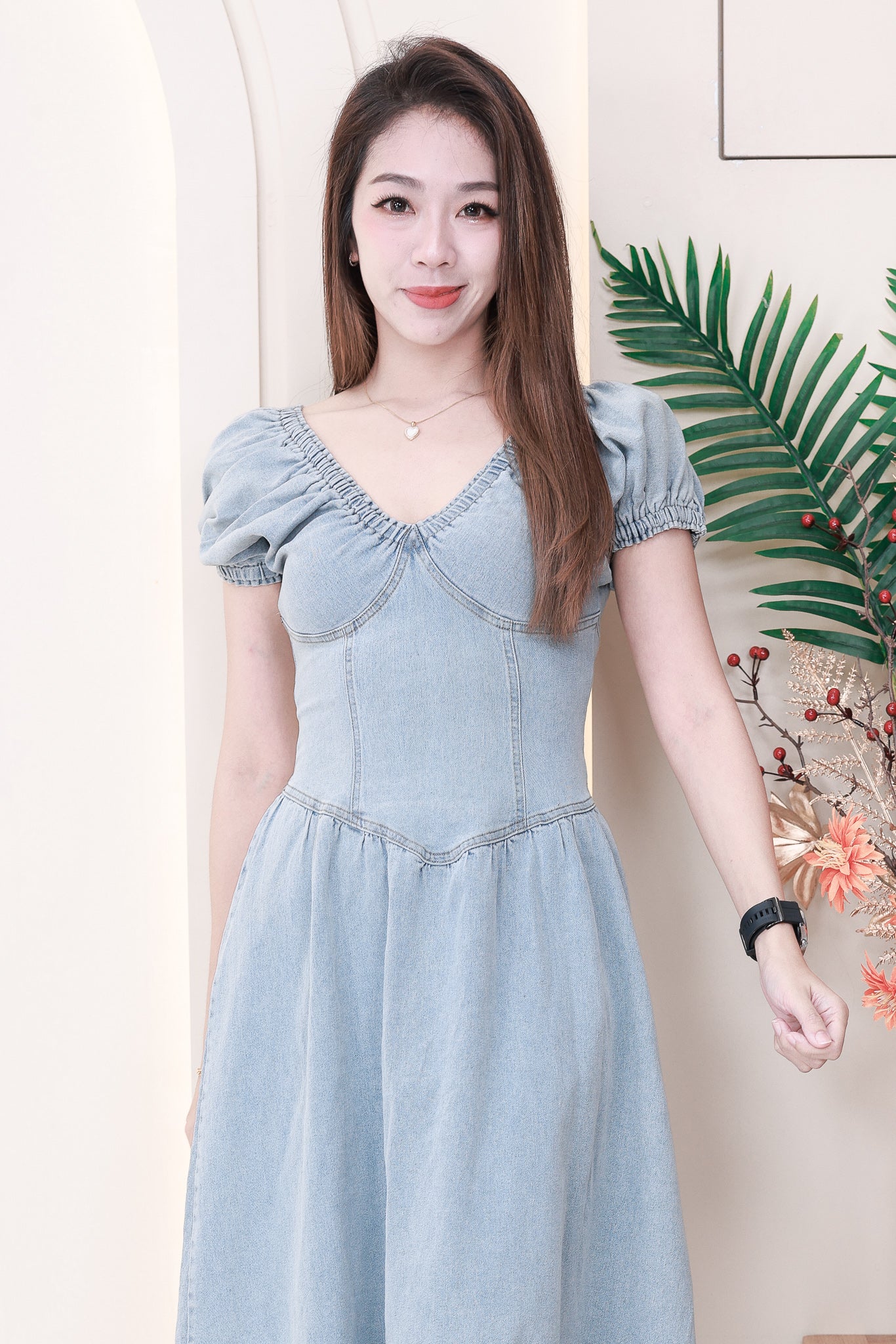 【D121339】COTTON JEANS牛仔弹力法式前后V领时尚气质牛仔连身裙子 ❤️❤️【A-R2-C6】