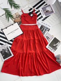 【SS32189】LFW独家爆款两件式仙气温柔风雪纺套装 自调无袖肩带抹胸上衣，后副伸缩弹力➕高腰显瘦大摆蛋糕长裙，内层有里布 ❤️❤️ 【B-R1-C3】