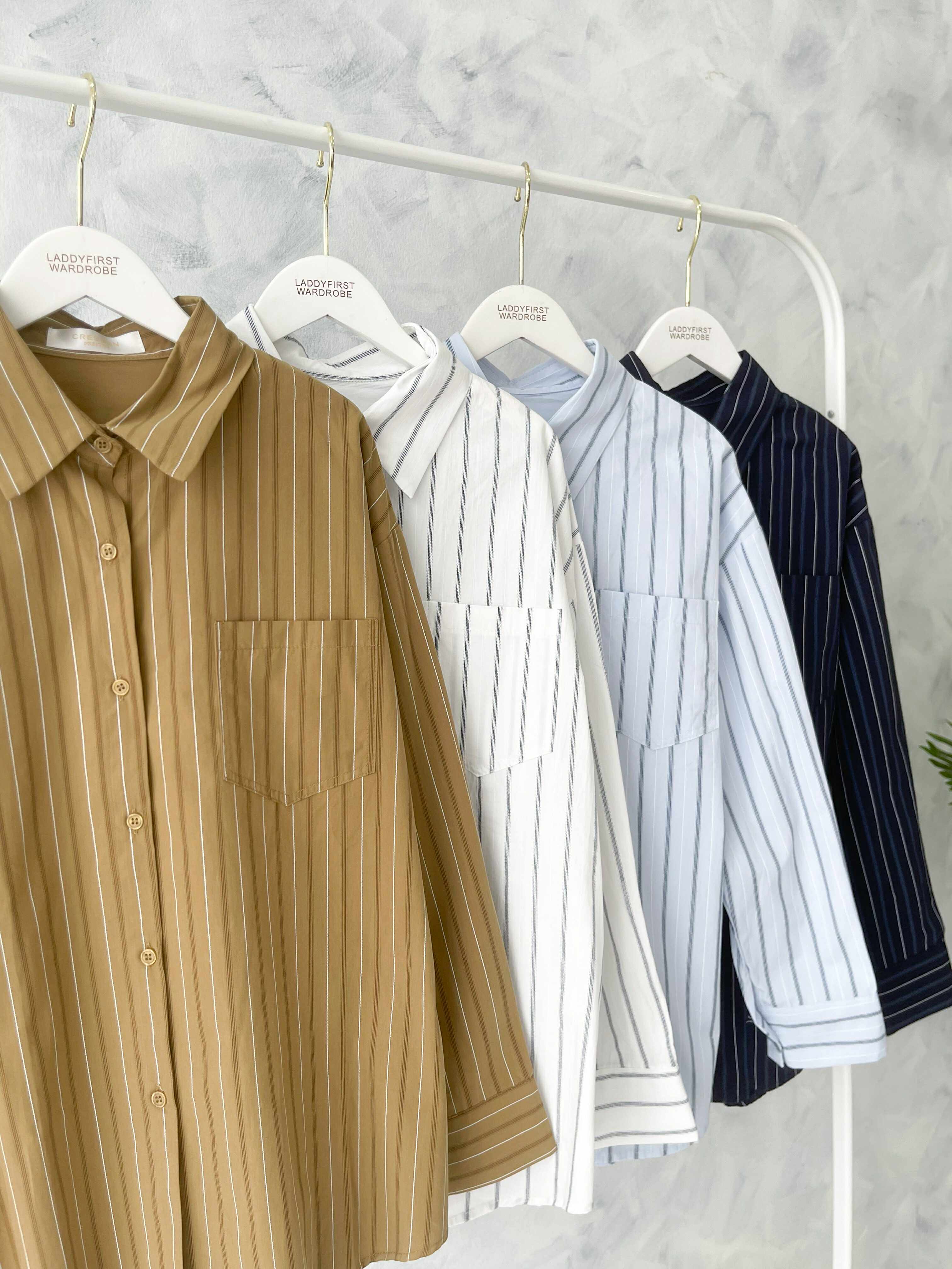 【T2150】高品质韩式宽松版线条翻领衬衫长袖上衣，有口袋❤❤