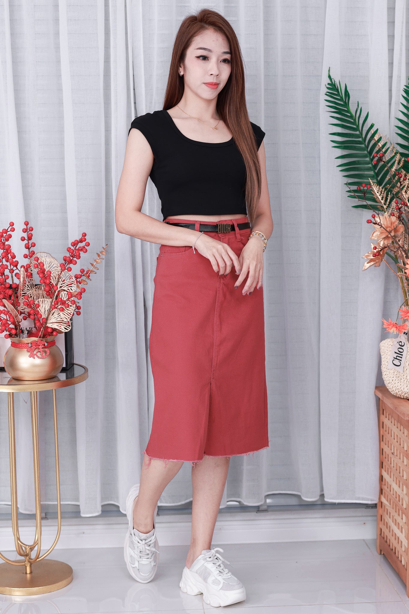 【L765】高品质COTTON JEANS牛仔弹力韩版七分高腰开叉裙子，有口袋 ❤️❤️