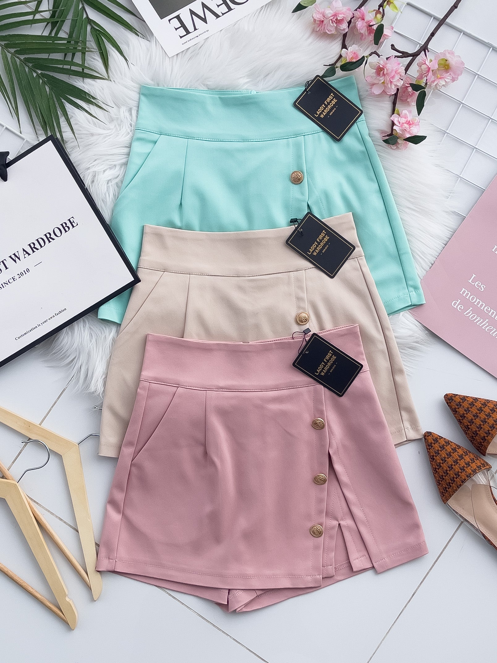 【S76881】独家爆款假两件西装高腰百搭休闲A字小开叉设计裤裙，前裙后裤，有口袋【C-R2-C1】