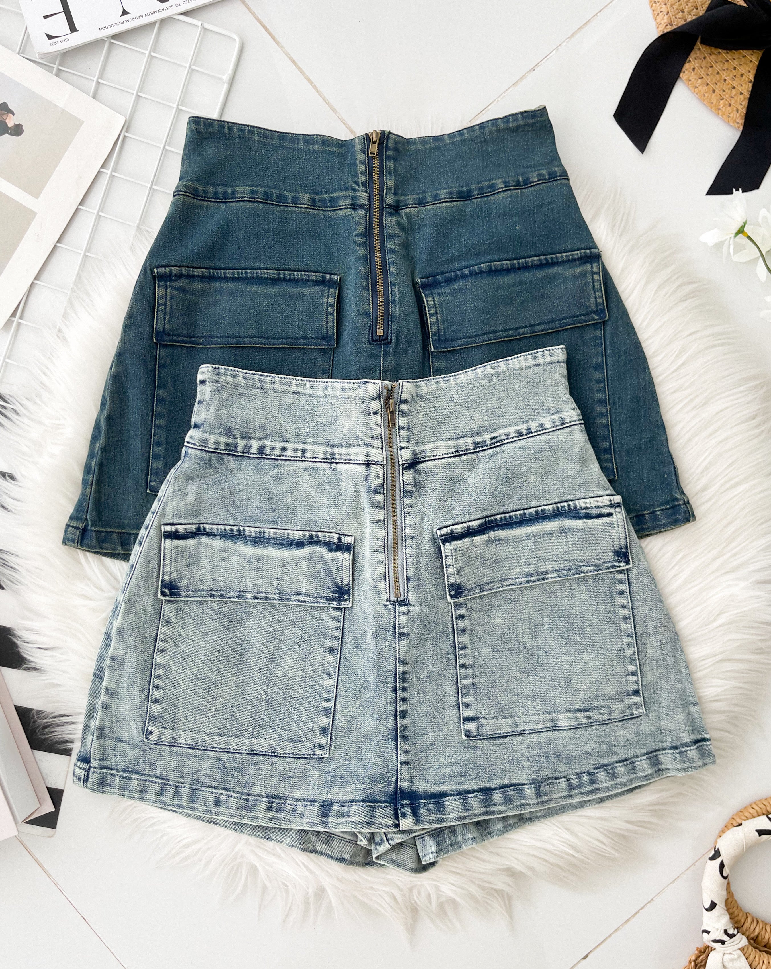 【S180】高品质COTTON JEANS牛仔弹力A字高腰百搭裤裙，前裙后裤有口袋 ❤️❤️