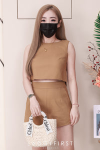 【SS3445】【LFW独家小圆饼】高品质两件式简约百搭短西装时尚套装 无袖西装百搭上衣,后中拉链➕万能西装高腰百搭短裤，有口袋 ❤️❤️ 【E-R2-C2】