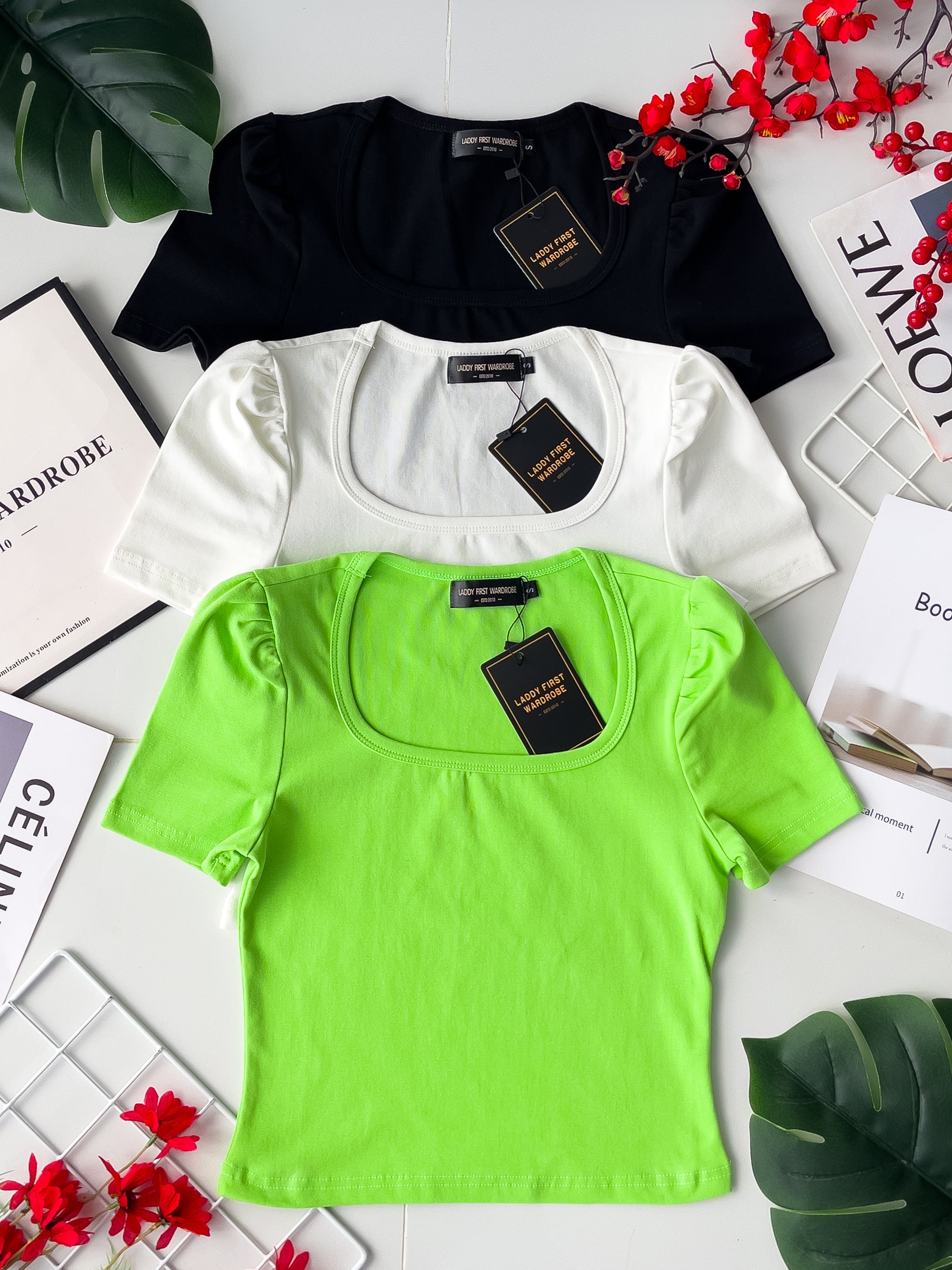 【T3329】独家爆款方领短袖纯棉弹力简约休闲百搭上衣 ❤️❤️ 【A-R3-C2】