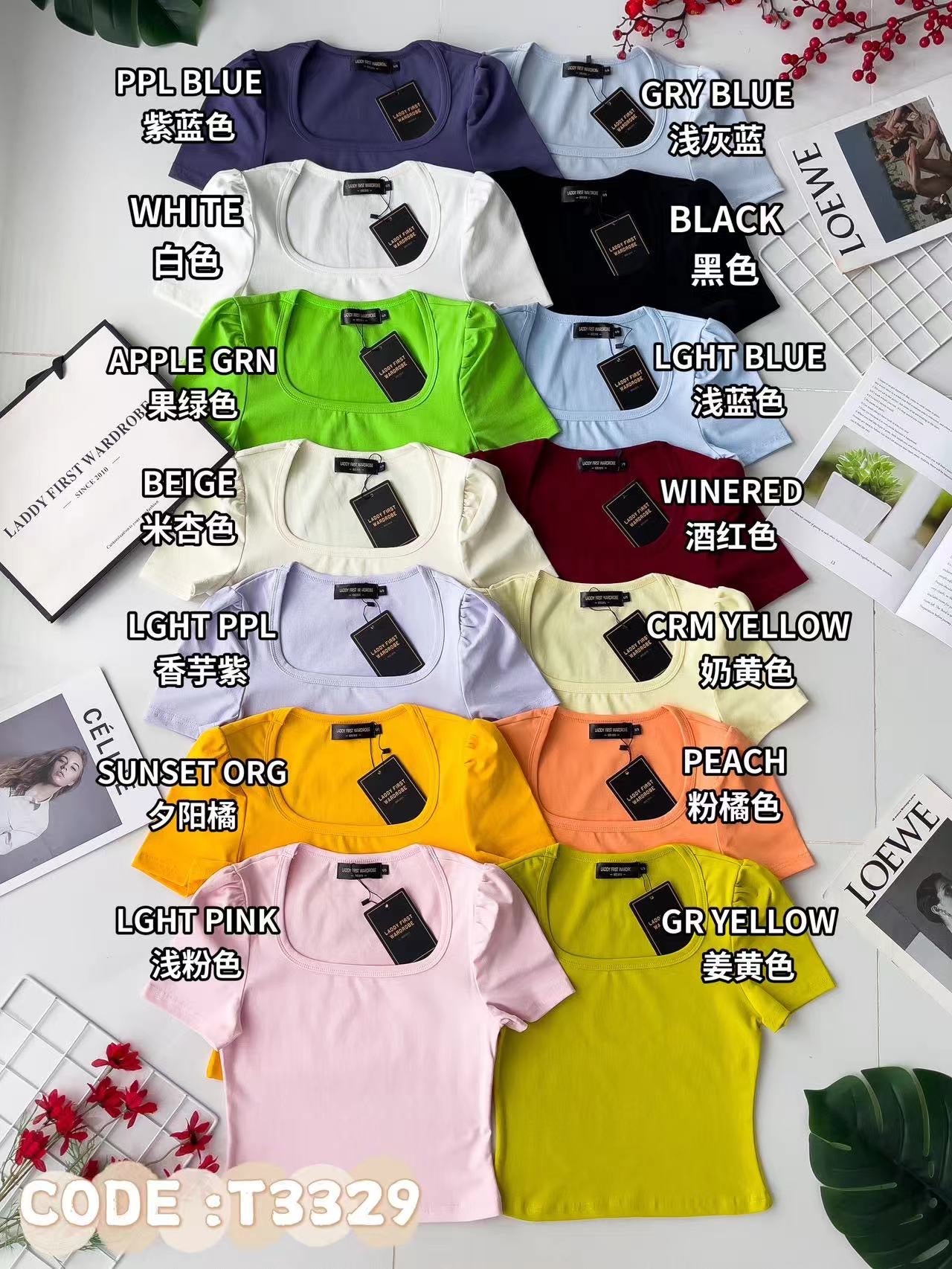 【T3329】独家爆款方领短袖纯棉弹力简约休闲百搭上衣 ❤️❤️ 【A-R3-C2】