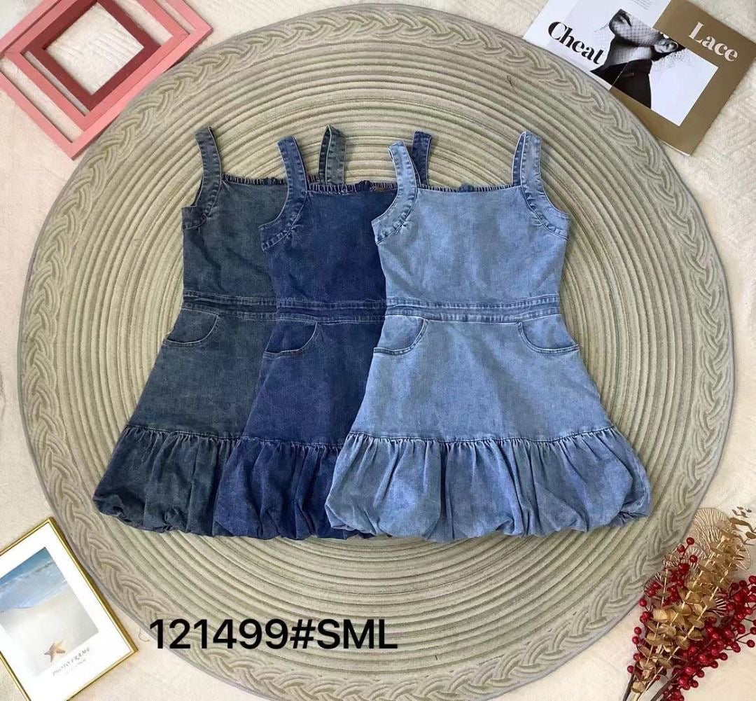 【D121499】高品质韩式减龄COTTON JEANS牛仔花苞连身裙子，内层有安全裤，有口袋 ❤️❤️