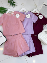 【SS8229971】【LFW独家小圆饼】高品质两件式西装时尚套装 圆领短袖百搭上衣➕西装高腰百搭短裤，有口袋 ❤️❤️ 【E-R2-C2】