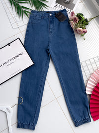 【L98655】独家爆款高品质COTTON JEANS牛仔弹力收口束脚高腰休闲百搭长裤，有口袋 ❤️❤️ #牛仔弹力面料【A-R3-C1】