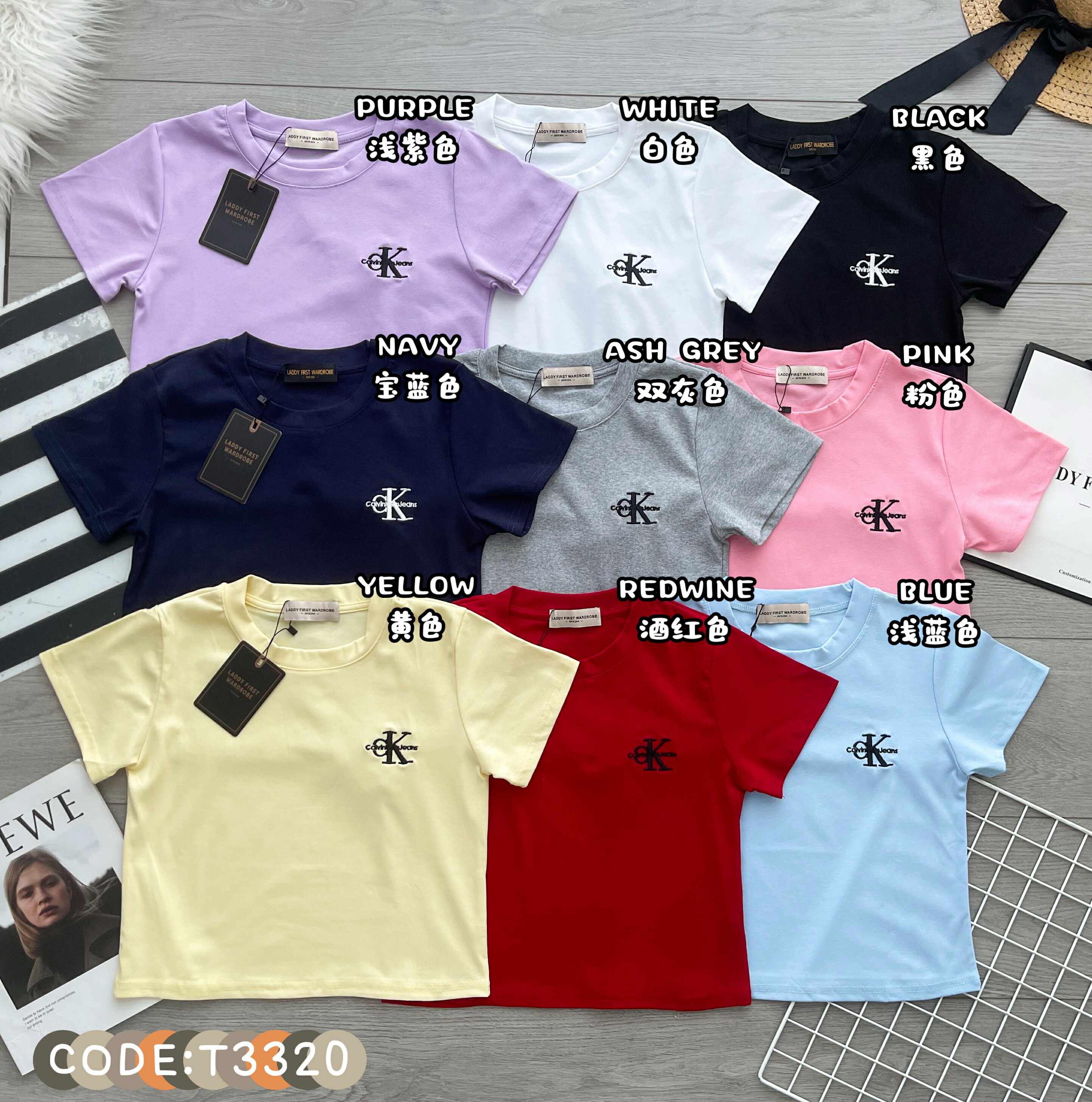 【T3320】高品质CK刺绣纯棉弹里圆领短袖日常简约休闲百搭上衣 ❤️❤️