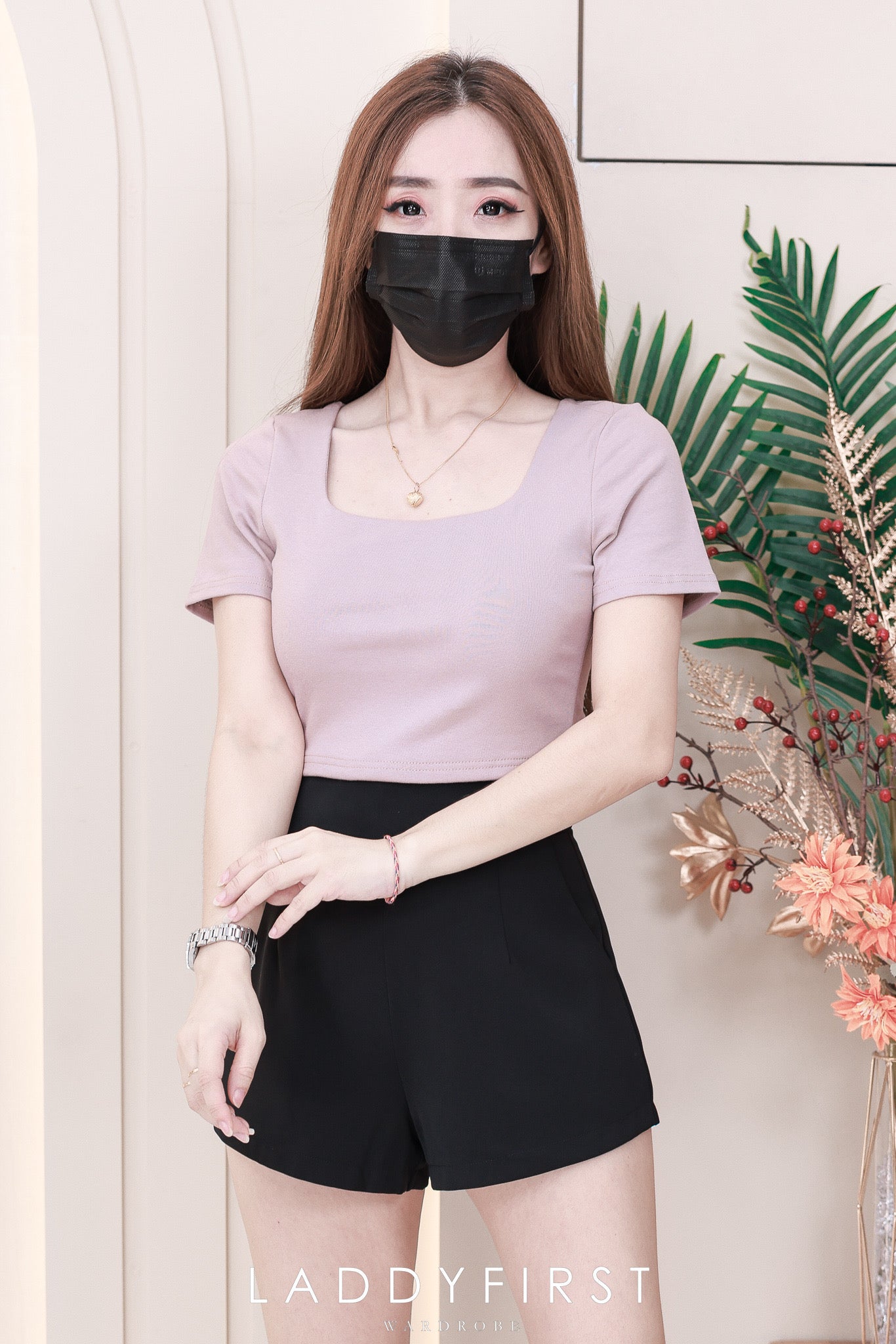 【T3371-2】LFW独家爆款 前双后单层无痕方领纯棉弹力百搭上衣 ❤❤