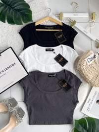 【T3475】LFW独家爆款高品质大U领纯棉弹力简约百搭出袖上衣 ❤❤ 【B-R2-C2】