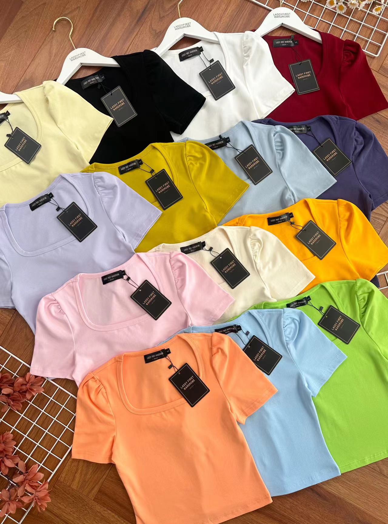 【T3329】独家爆款方领短袖纯棉弹力简约休闲百搭上衣 ❤️❤️ 【A-R3-C2】