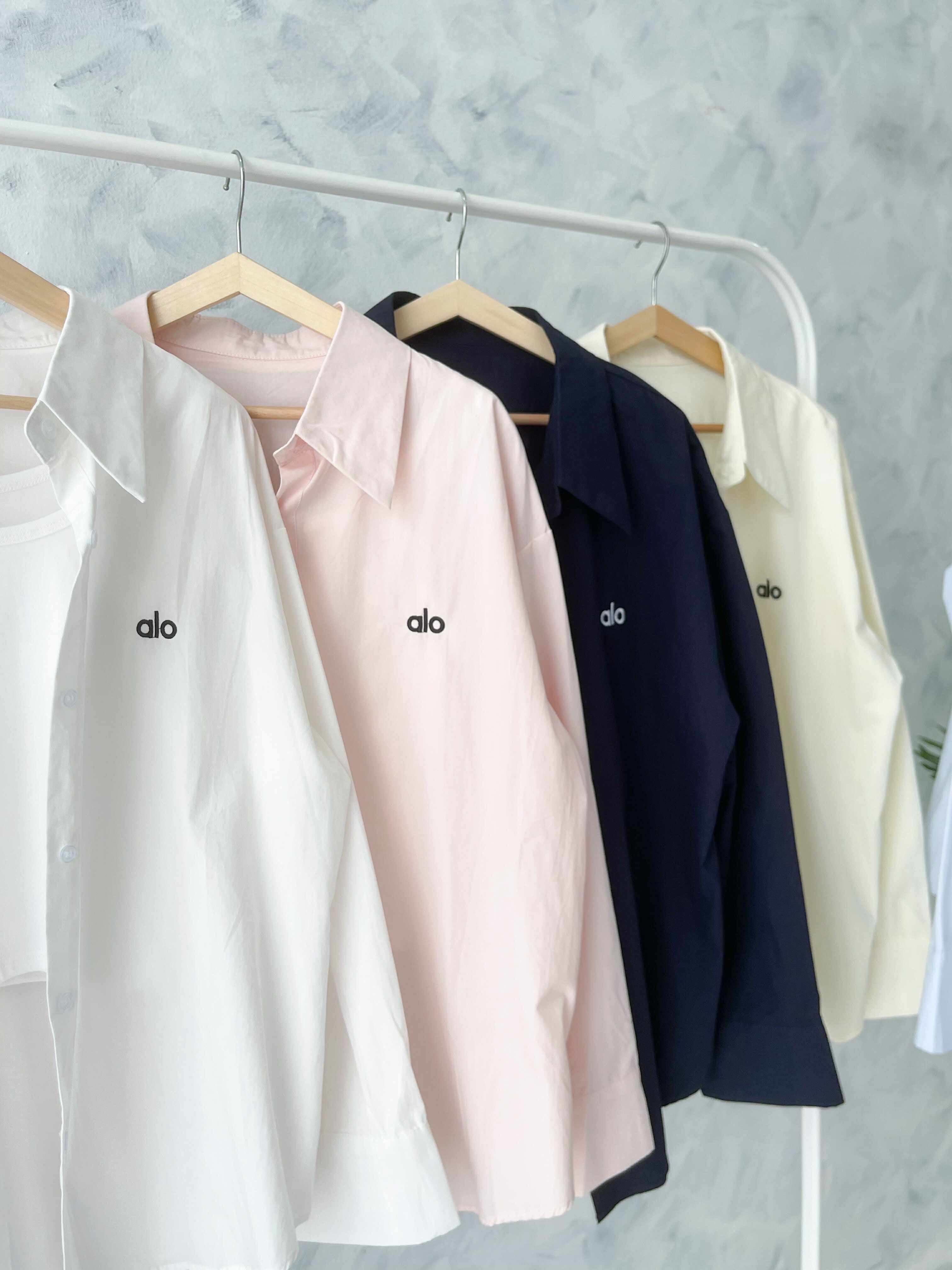 【T2137】高品质alo 刺绣韩式宽松版翻领长袖衬衫上衣➕纯棉弹力内搭上衣❤❤