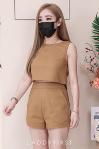 【SS3445】【LFW独家小圆饼】高品质两件式简约百搭短西装时尚套装 无袖西装百搭上衣,后中拉链➕万能西装高腰百搭短裤，有口袋 ❤️❤️ 【E-R2-C2】