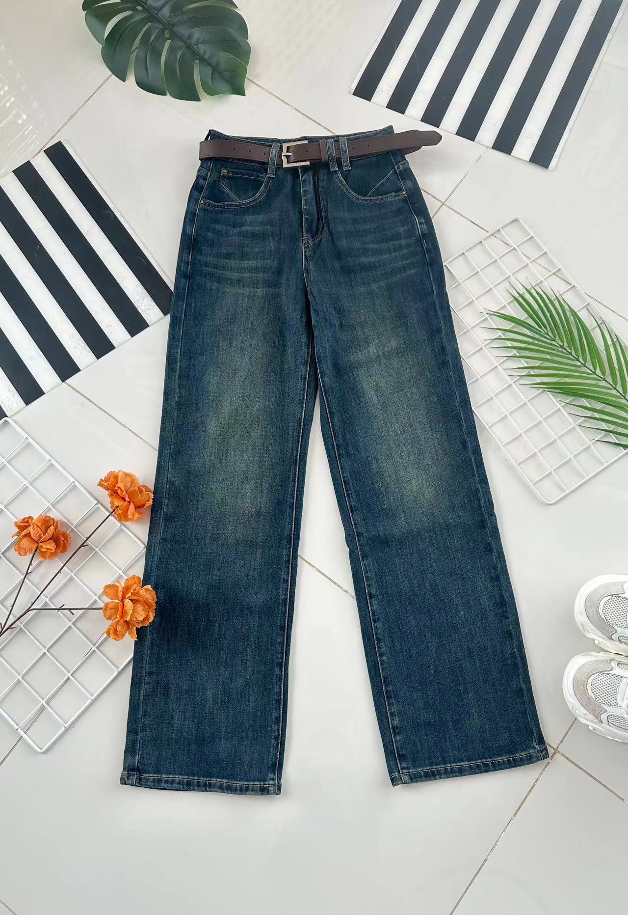 【L7012】高品质气质老爹牛仔九分阔脚高腰长裤，有口袋 #COTTON弹力牛仔面料 ❤️❤️
