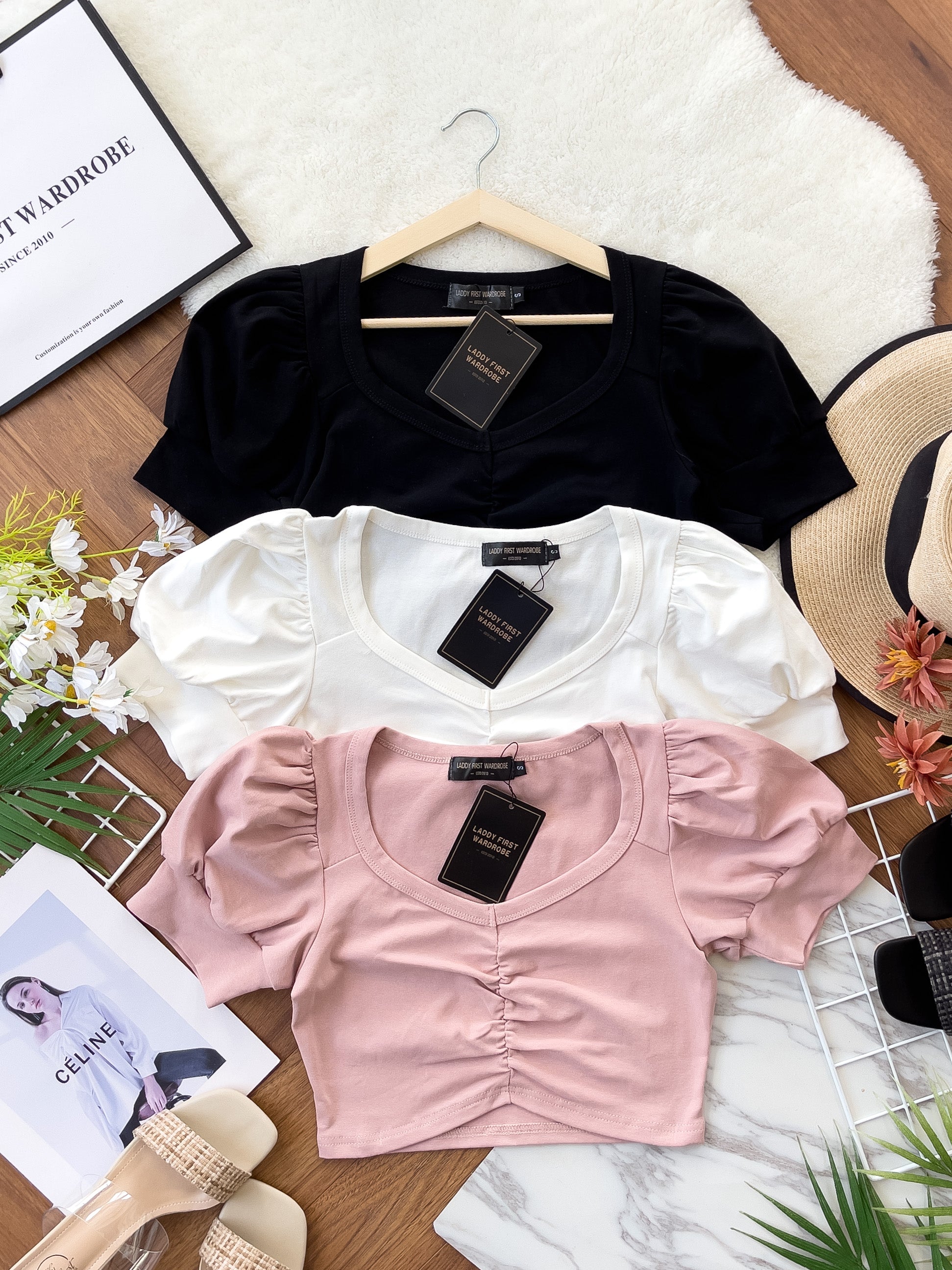 【T3337】💋特厚棉高质量百搭💋独家爆款韩版V领显瘦短款褶皱纯棉弹力百搭上衣 【B-R1-C3】