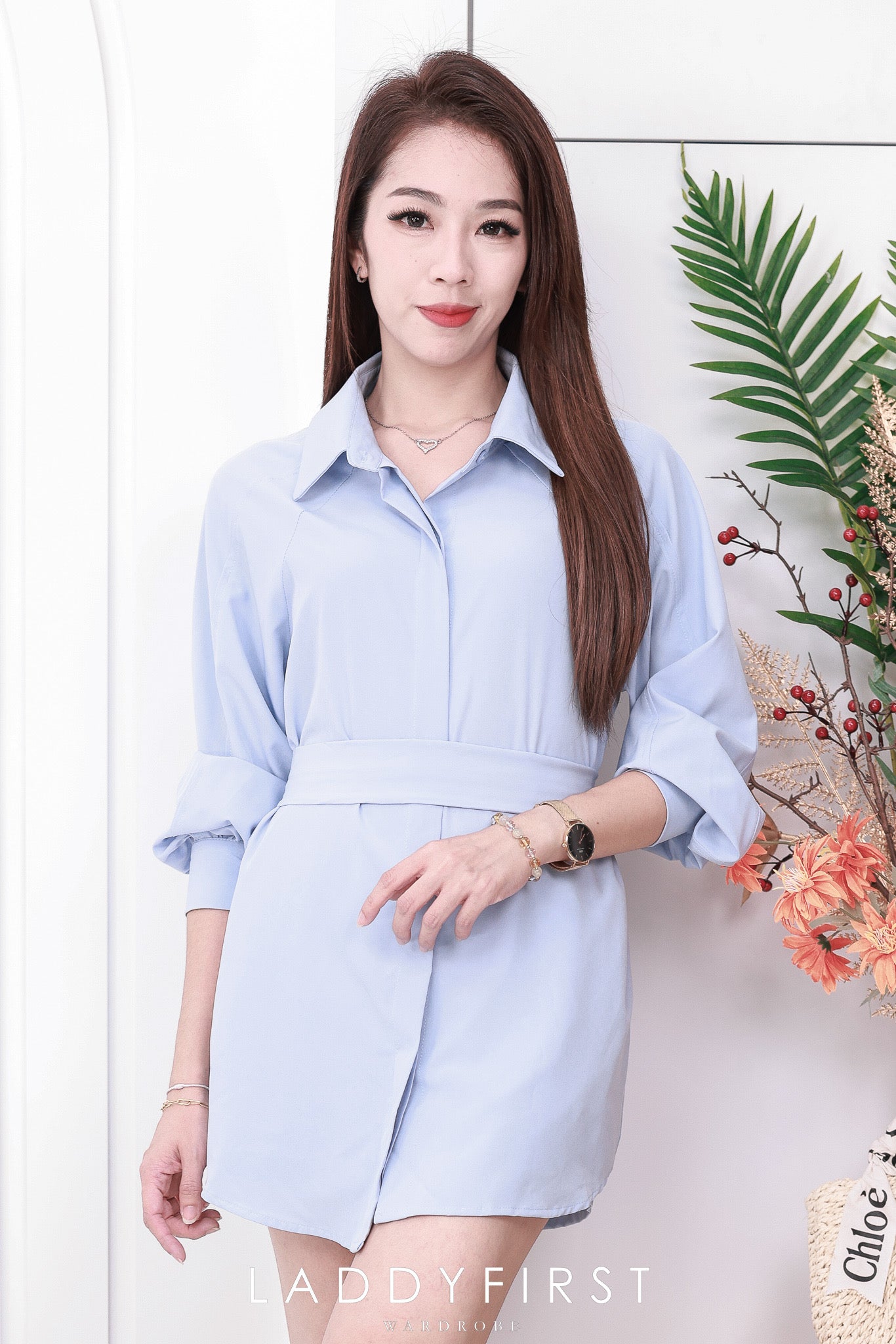 【SS16036】两件式法式高级感宽松衬衫套装 翻领长袖衬衫上衣，绑带收腰腰带➕高腰百搭短裤，后副伸缩弹力，有口袋 ❤️❤️