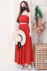 【SS32189】LFW独家爆款两件式仙气温柔风雪纺套装 自调无袖肩带抹胸上衣，后副伸缩弹力➕高腰显瘦大摆蛋糕长裙，内层有里布 ❤️❤️ 【B-R1-C3】