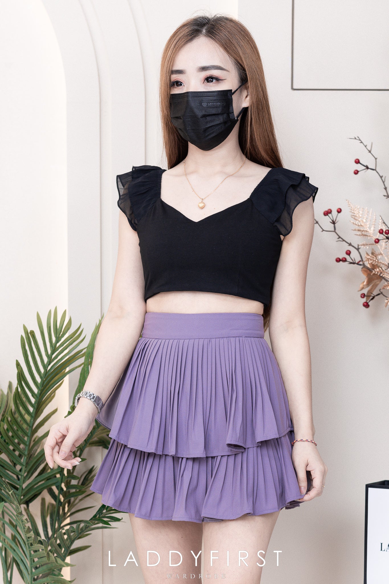 【S68114】【独家小圆饼】双层蛋糕百褶荷叶边高腰显瘦西装裙子，内层里布短裤【B-R1-C2】