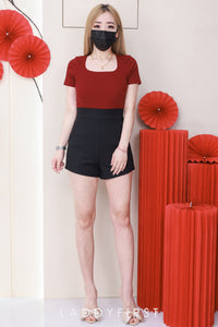 【T50152】LFW独家爆款高品质无痕双层方领短袖纯棉弹力简约日常百搭款上衣 ❤❤ 【A-R1-C3】