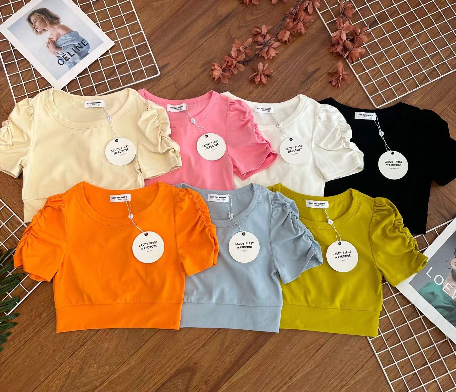 【T3454】【LFW独家小圆饼】高品质厚棉皱褶短袖纯棉弹力简约休闲百搭上衣 ❤❤ 【A-R1-C1】