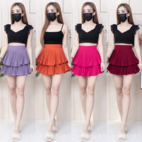 【S68114】【独家小圆饼】双层蛋糕百褶荷叶边高腰显瘦西装裙子，内层里布短裤【B-R1-C2】