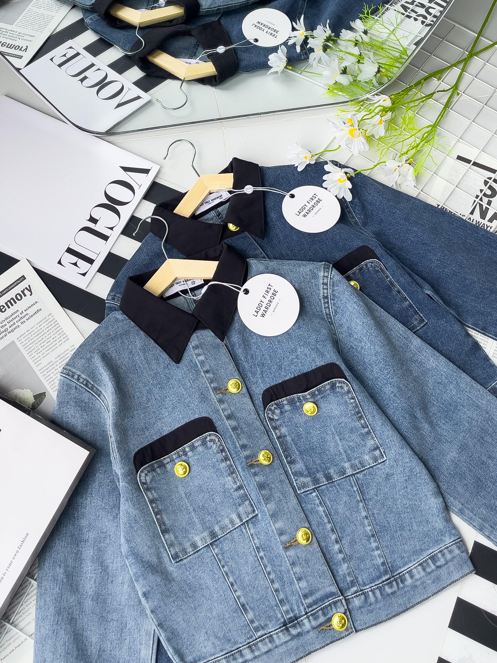 【JK3460】【LFW独家小圆饼】高品质COTTON JEANS精致纽扣翻领长袖百搭牛仔外套 ❤❤