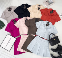 【SS9331】LFW独家爆款 高品质两件式欧美减龄款西装时尚百搭套装 西装翻领短袖上衣，可当小外套穿搭➕西装百褶高腰裙子，内层有里布短裤 ❤️❤️【B-R2-C6】