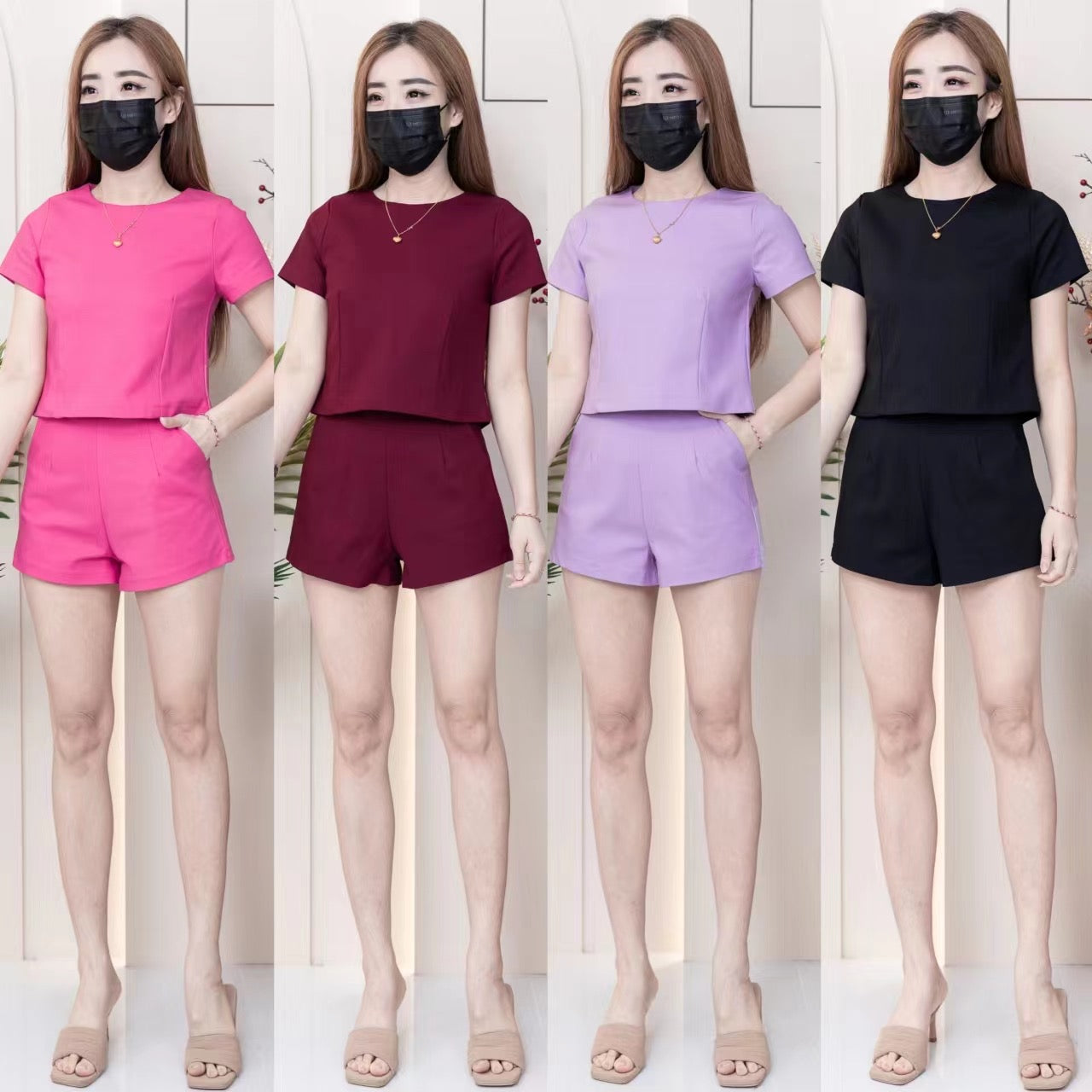 【SS8229971】【LFW独家小圆饼】高品质两件式西装时尚套装 圆领短袖百搭上衣➕西装高腰百搭短裤，有口袋 ❤️❤️ 【E-R2-C2】