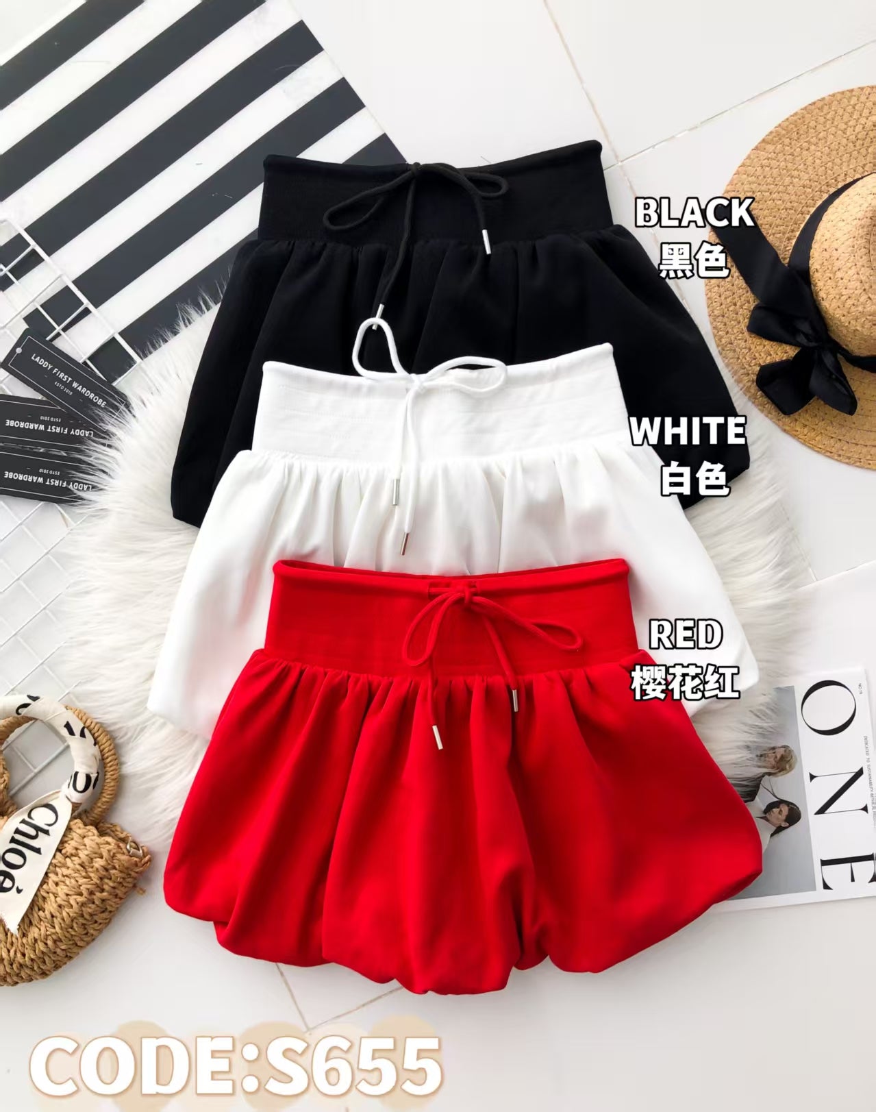 【S655】🧧 宠粉福利回馈 🧧 高品质抽绳花苞蓬蓬高腰百搭裙子，内层有里布短裤 ❤️❤️