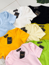 【T3329】独家爆款方领短袖纯棉弹力简约休闲百搭上衣 ❤️❤️ 【A-R3-C2】