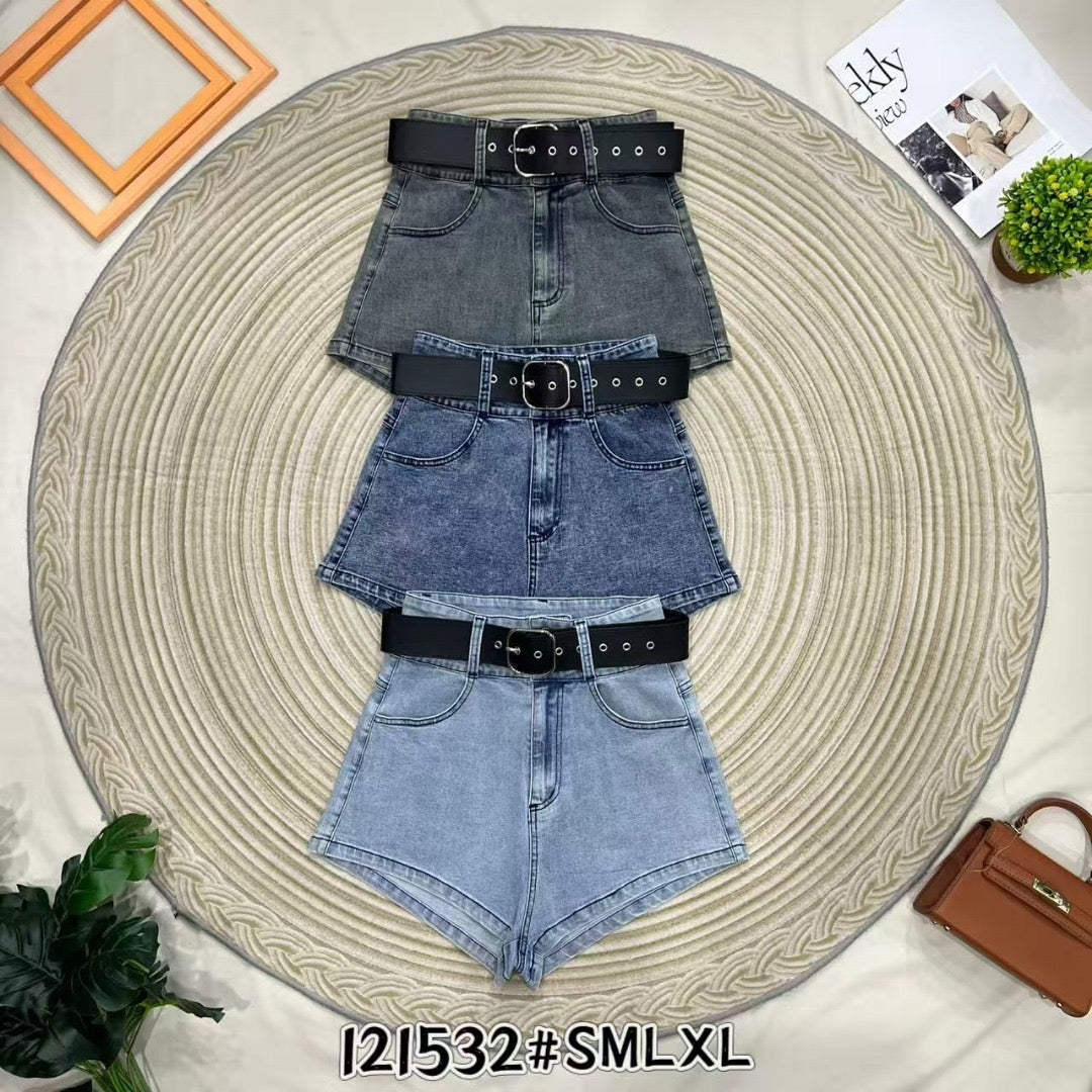 【S121532】COTTON JEANS简约时尚牛仔高腰百搭短裤，搭配配送腰带，有口袋 ❤️❤️