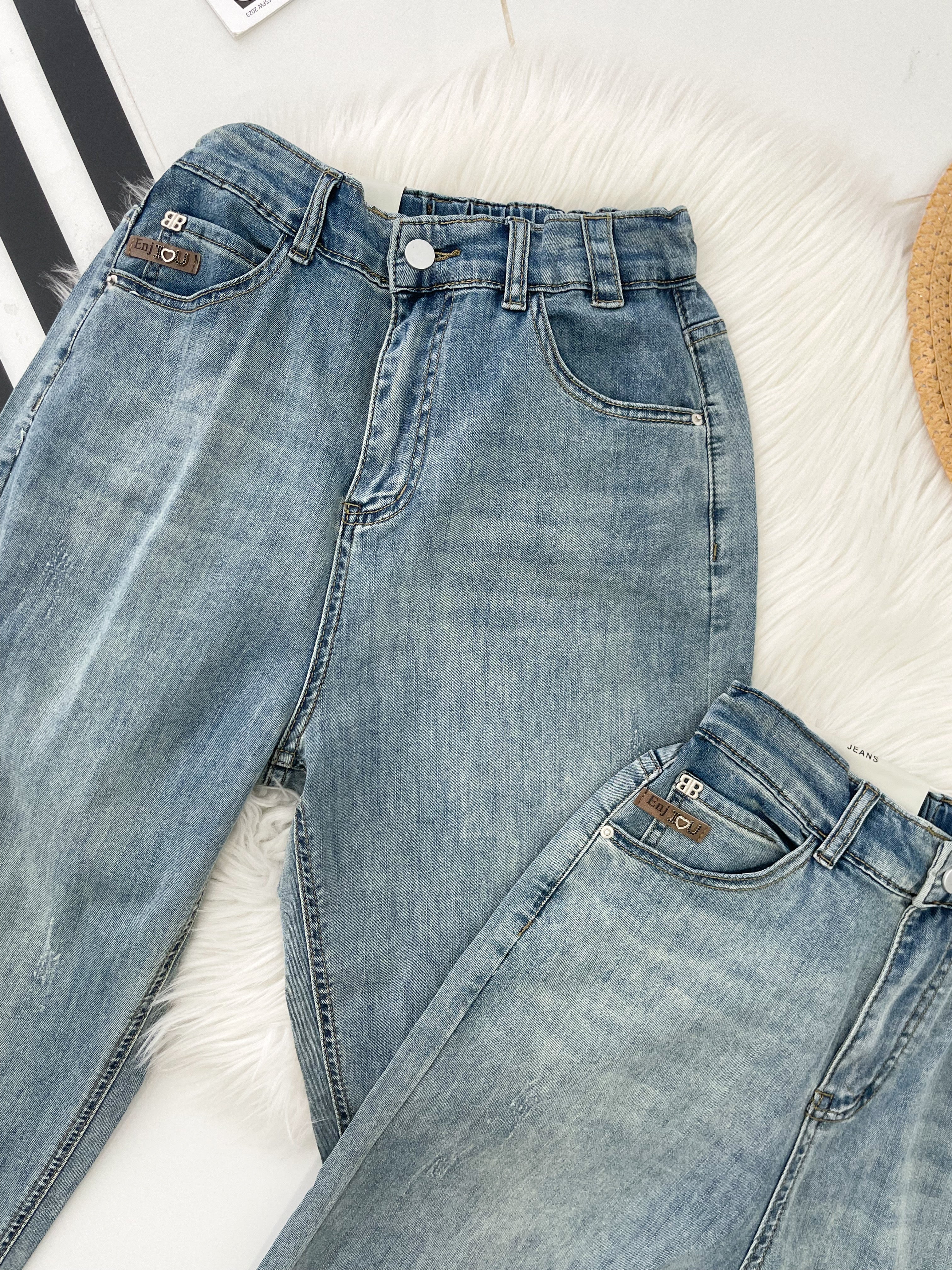 【L2579】高品质COTTON JEANS天丝牛仔弹力高腰长裤，后腰伸缩弹力有口袋 ❤️❤️
