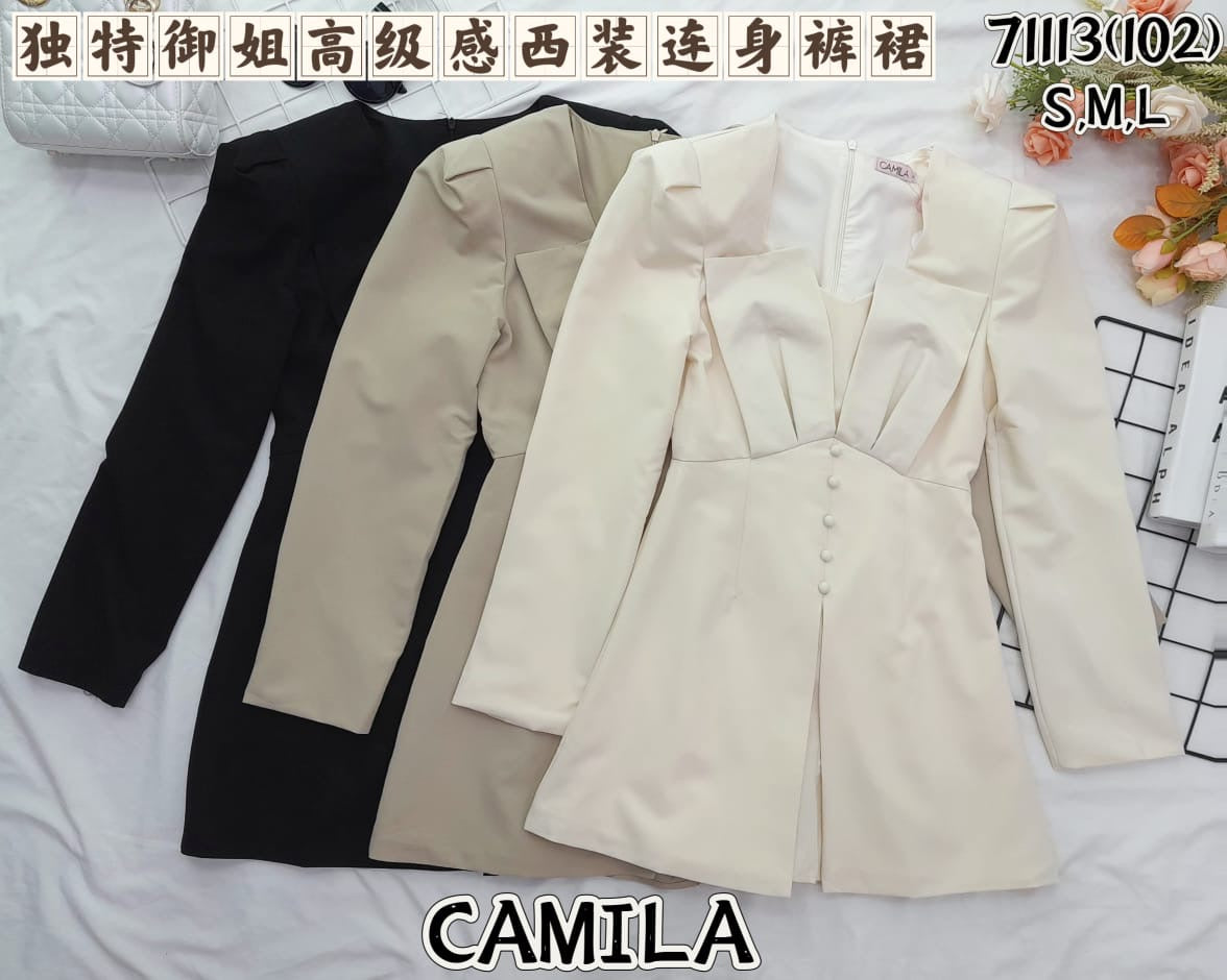 【D71113 / 37555】高品质高级感简约时尚西装长袖连身裤裙 ❤️❤️