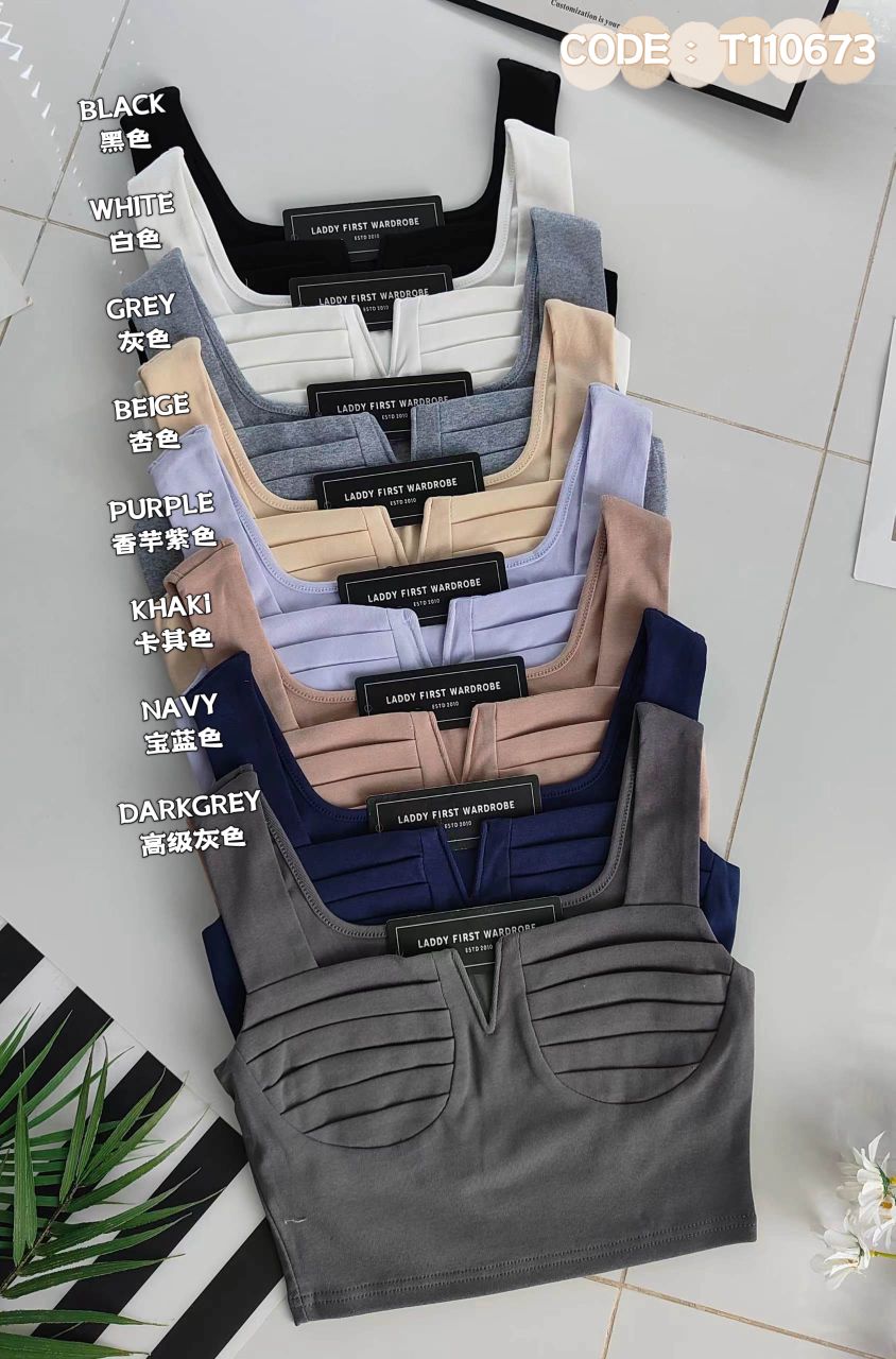 【T110673】小v压褶设计纯棉弹力无袖内搭上衣 ❤️❤️