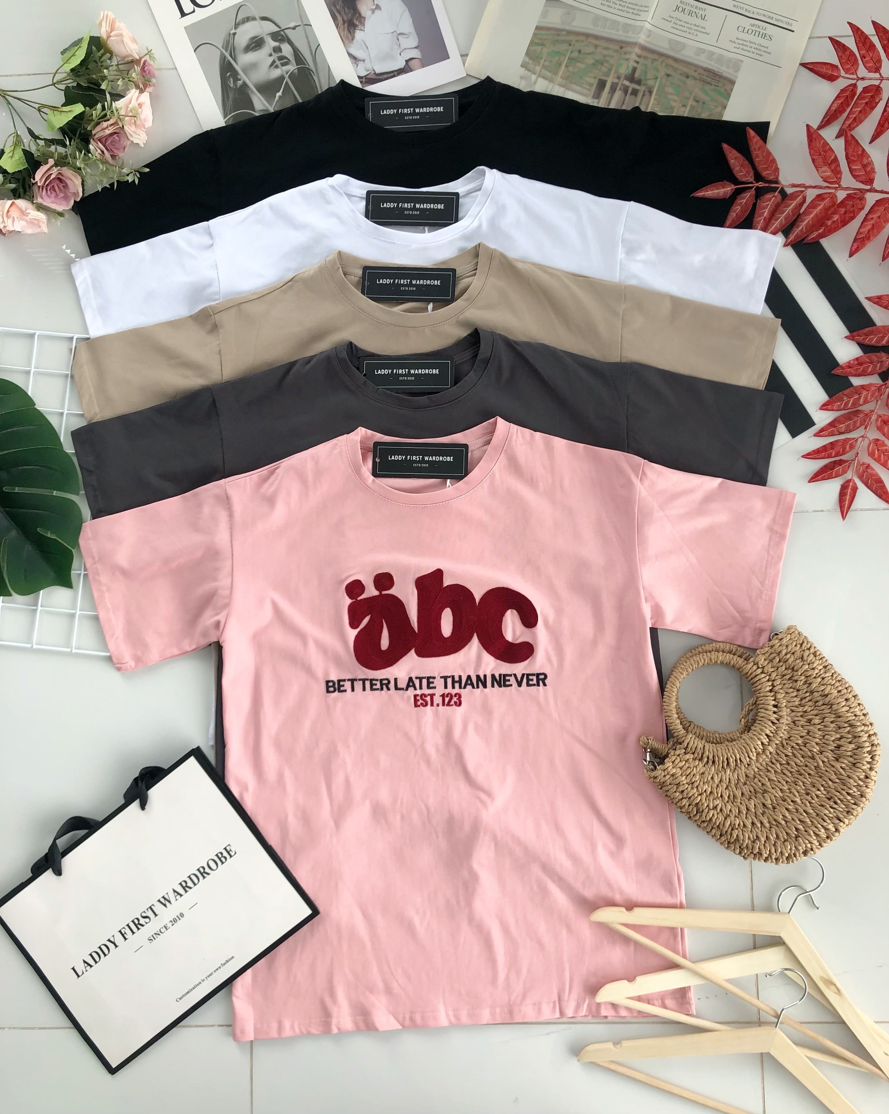 【O7601】abc刺绣圆领短袖 Oversized 休闲上衣❤️❤️