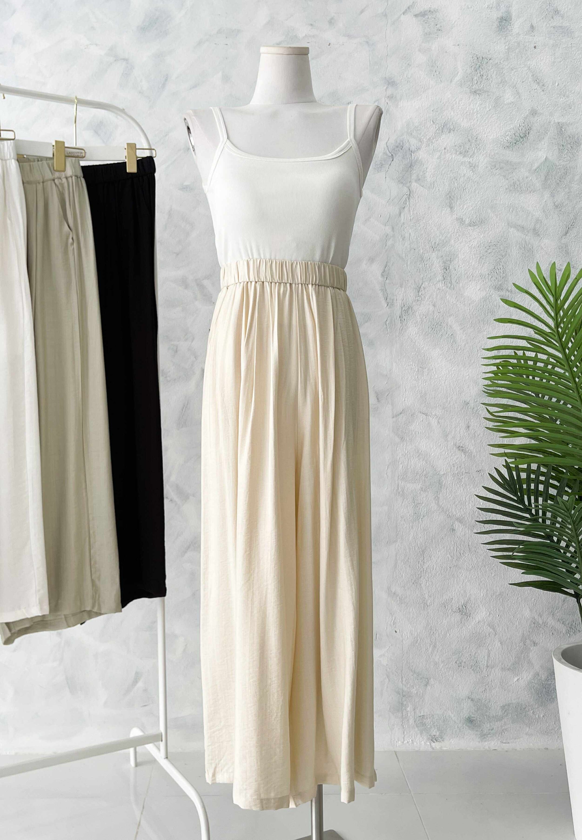 【L5601】高品质松紧腰弹力垂感棉麻宽腿阔脚高腰百搭长裤，有口袋 ❤️❤️【A-R2-C1】