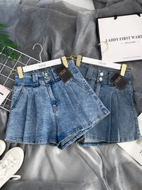 【S3439】【独家小圆饼】高品质COTTON JEANS牛仔弹力百褶设计牛仔高腰百搭短裤，有口袋 ❤️❤️ 【A-R1-C6】