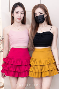 【S3416】【独家小圆饼】三层荷叶边百褶高腰西装蛋糕裙子，内层防走光里布短裤 ❤️❤️ 【A-R2-C4】