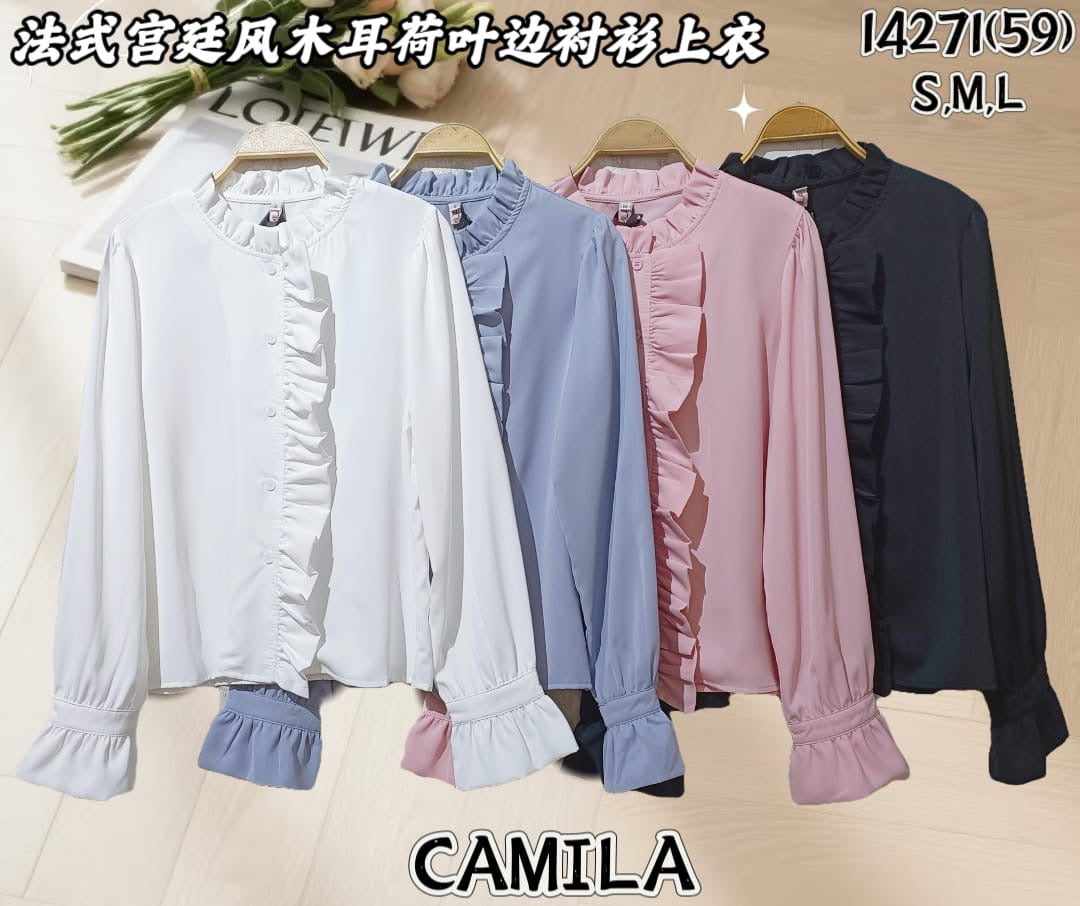 【T14271 / 16829】高品质法式宫廷风荷叶边长袖时装上衣 ❤️❤️ 【A-R1-C3】
