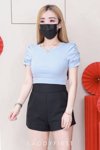 【T3454】【LFW独家小圆饼】高品质厚棉皱褶短袖纯棉弹力简约休闲百搭上衣 ❤❤ 【A-R1-C1】