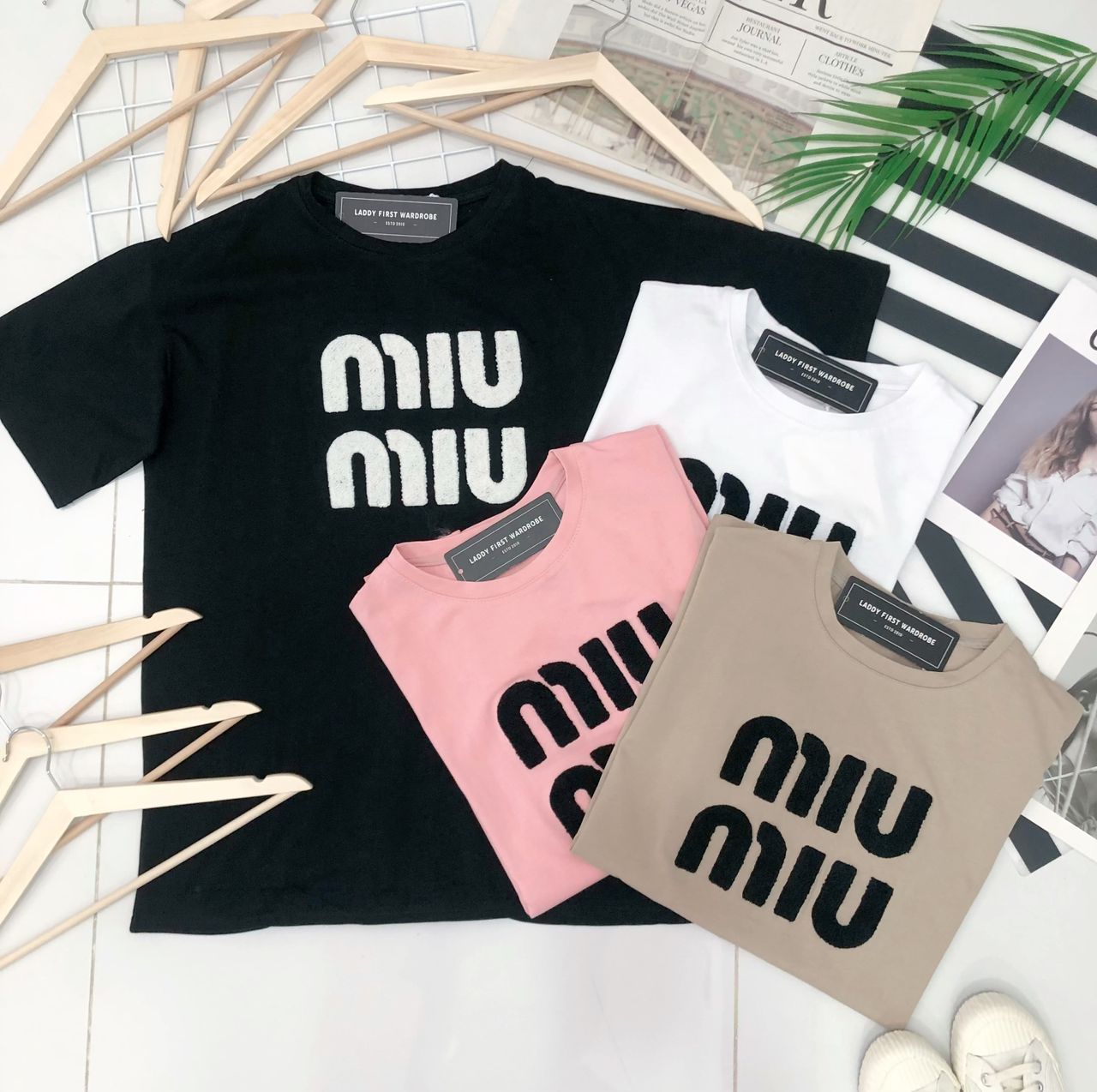【O7603】毛巾绣字MIUMIU领短袖 Oversized 休闲上衣❤️❤️