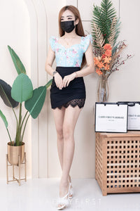 【T8229701】无袖荷叶边收腰设计印花时装上衣，内层有里布 ❤️❤️ 【C-R1-C2】