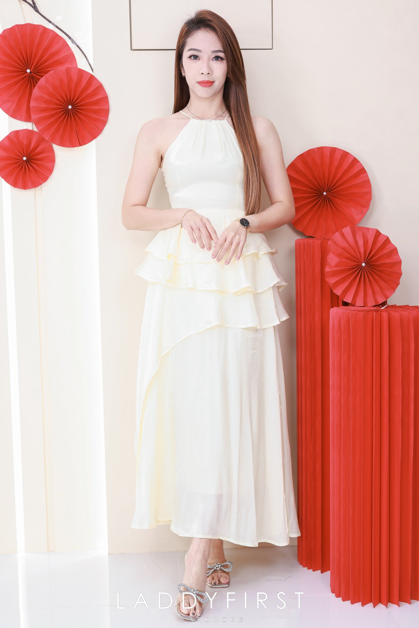 【D81546 / 37108】高品质超仙气高端流光飘逸感层次CUT IN连身长裙 ❤❤ 【A-R2-C1】
