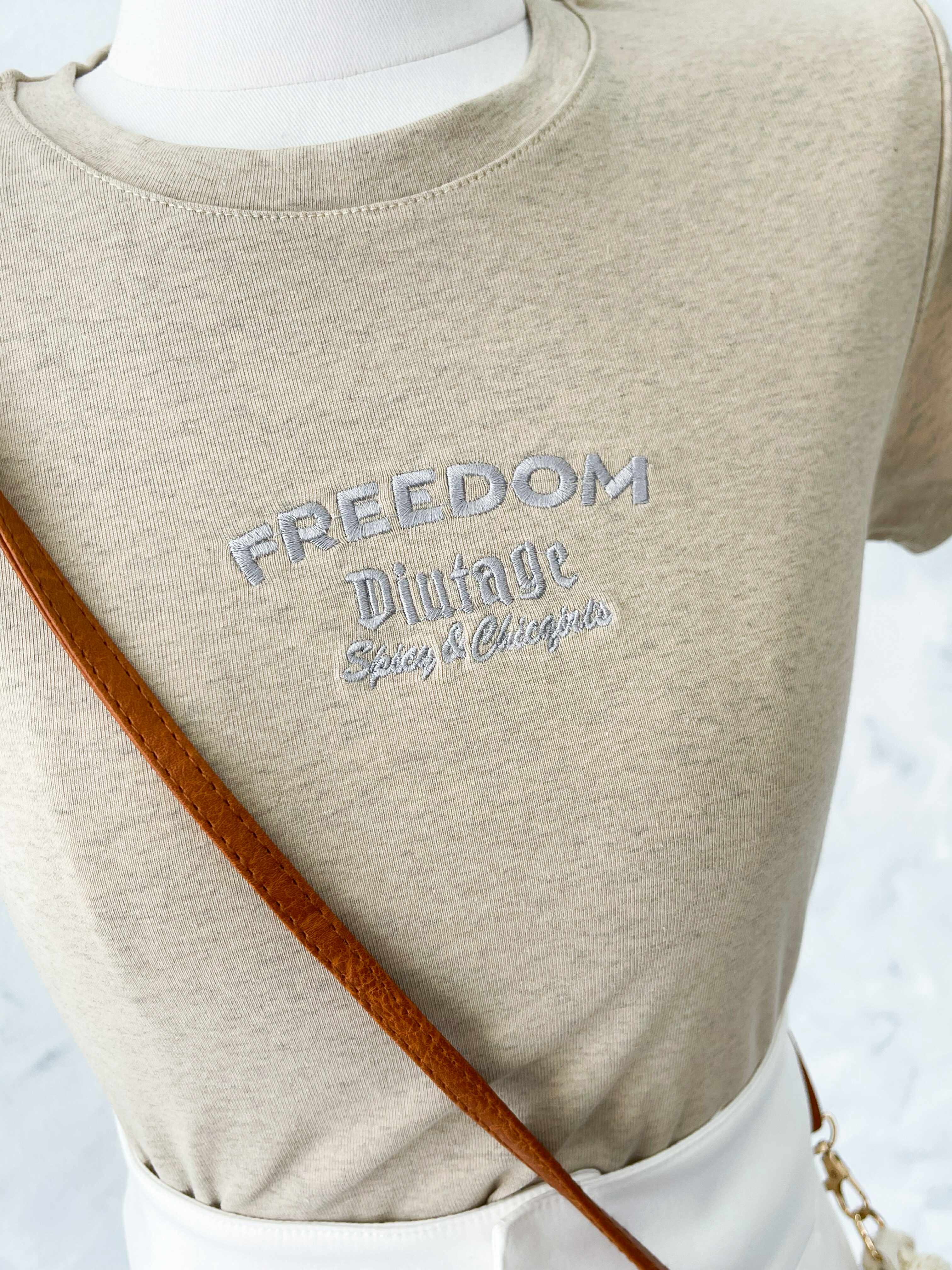 【T307924】高品质纯棉弹力FREEDOM刺绣圆领短袖日常简约休闲百搭上衣 ❤️❤️