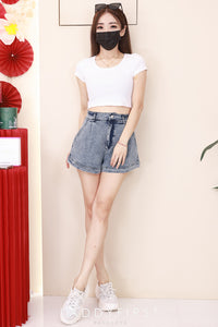 【S83100】【网站福利款✨】高品质一款显瘦高腰简约日常牛仔百搭短裤，后副伸缩弹力有口袋 ❤️❤️【D-R2-C1】