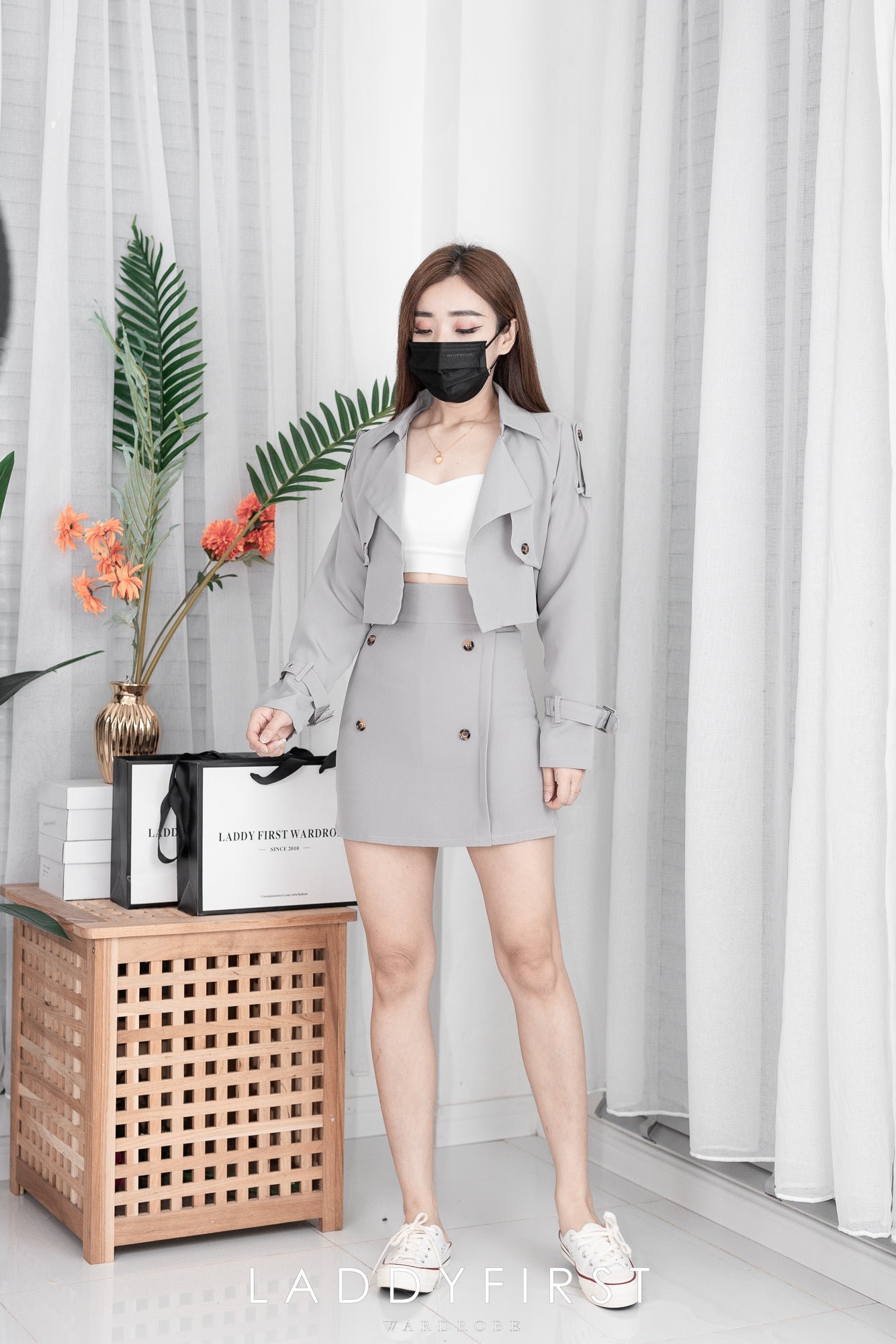 【SS14859】两件式韩版时尚气质西装套装 翻领长袖外套➕西装高腰百搭裙子，内层里布短裤