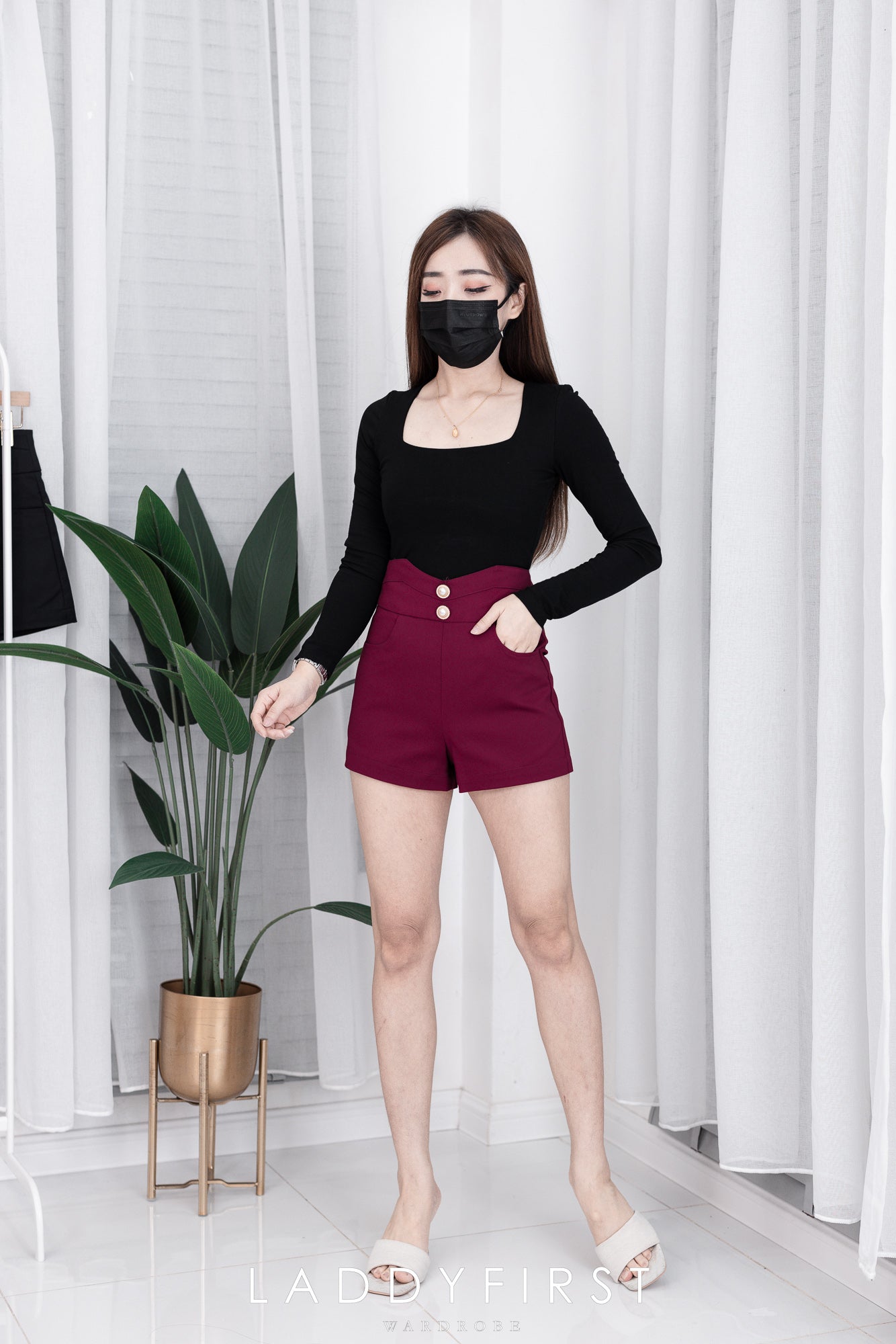 【S2202】西装高腰百搭短裤，有口袋，后中隐形拉链【B-R1-C1】