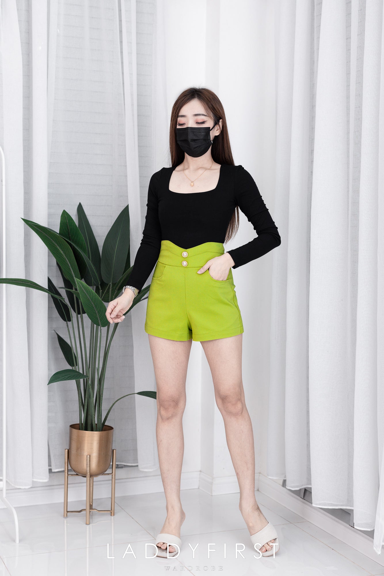 【S2202】西装高腰百搭短裤，有口袋，后中隐形拉链【B-R1-C1】